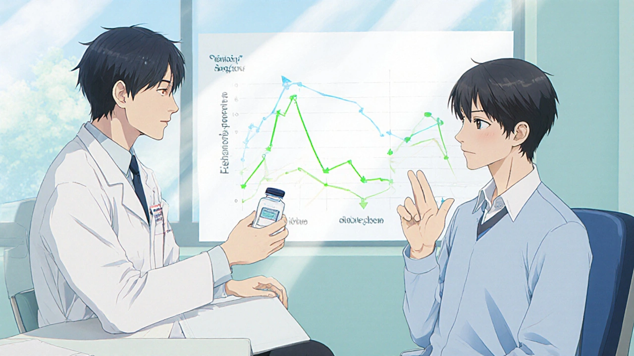 Doctor and patient in a bright clinic, patient appears more energetic.