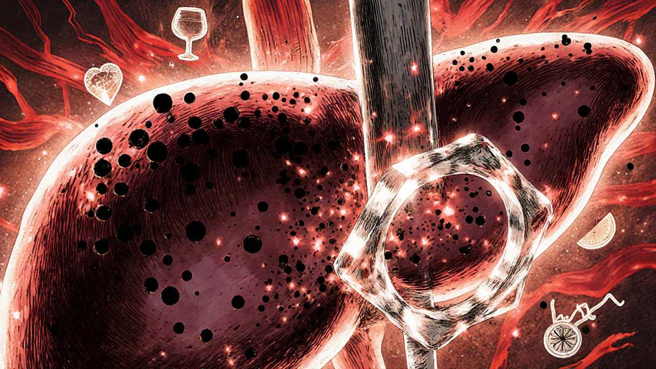 Glowing liver under fungal attack with voriconazole molecule fighting infection