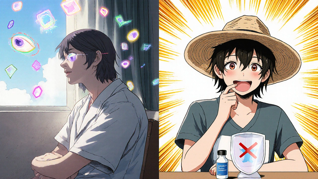 Patient experiencing visual side effects then protected from sun with sunscreen