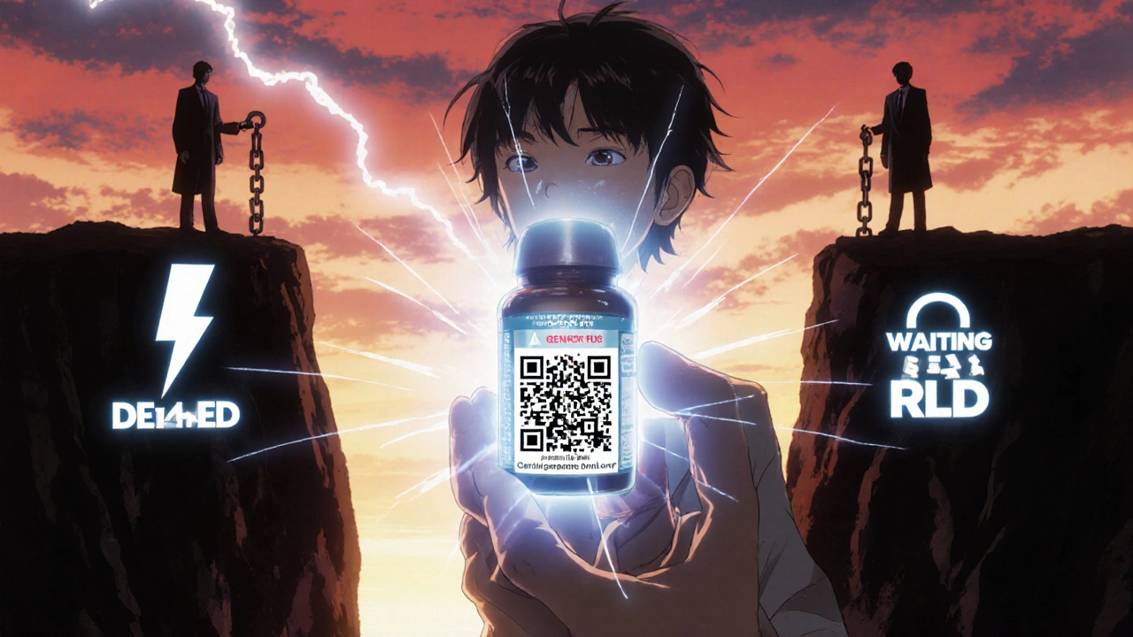 Patient scanning QR code that projects an outdated FDA drug label in hologram