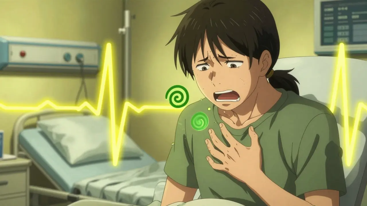 Patient with heart palpitations and vision issues due to digoxin toxicity