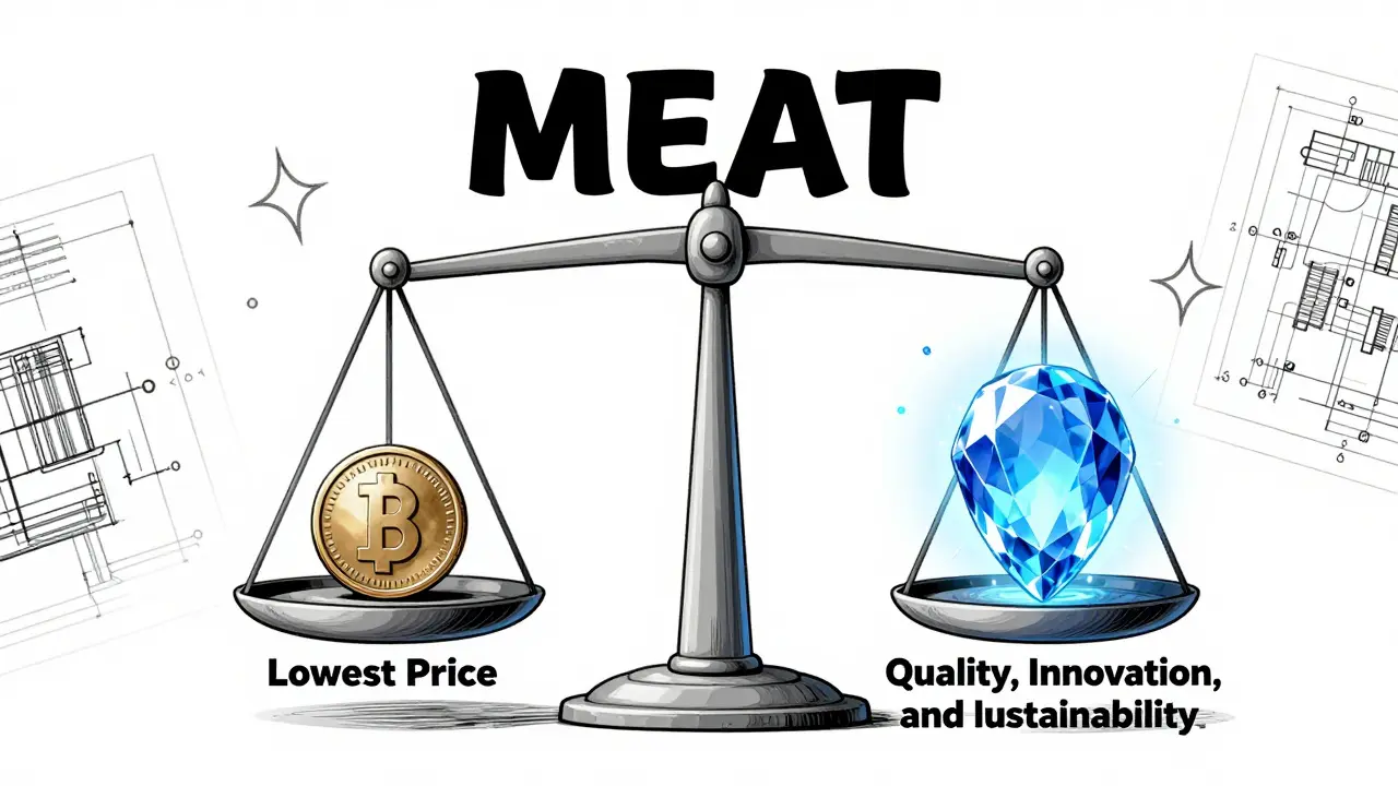 A balanced scale weighing a coin against a glowing gem of quality and innovation in manga style.
